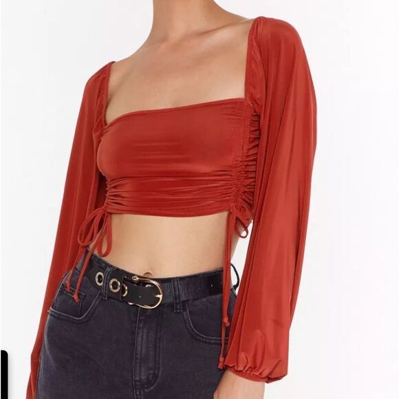 Nasty Gal What's The Ruche Slinky Cropped Top Sage Size 2 Nwtu - Picture 1 of 7
